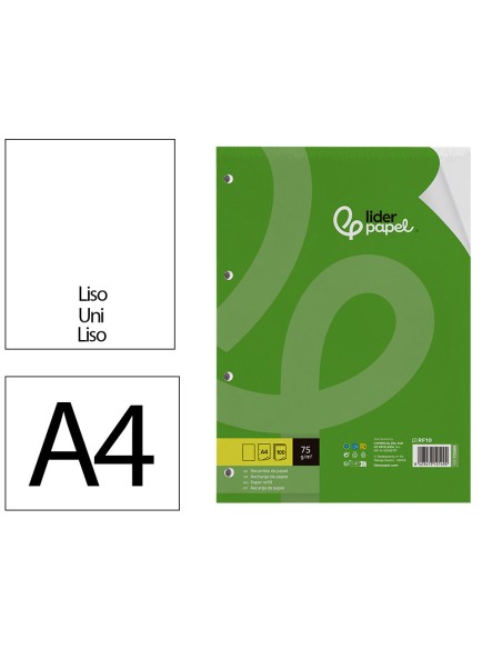 Recambio liderpapel a4 100 hojas 75gr liso sin margen 4 taladros