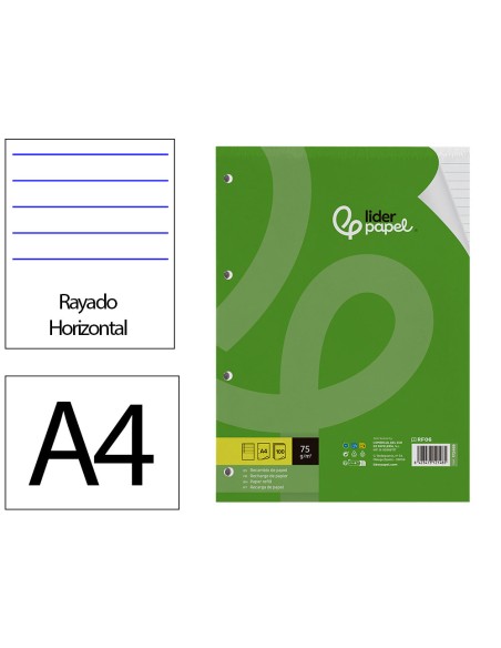 Recambio liderpapel a4 100 hojas 75gr horizontal con margen 4 taladros