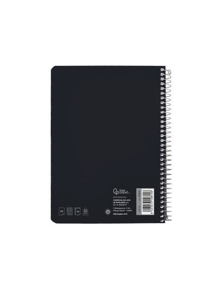 Cuaderno espiral liderpapel a5 witty tapa dura 80h 90gr cuadro 4mm con margen color negro
