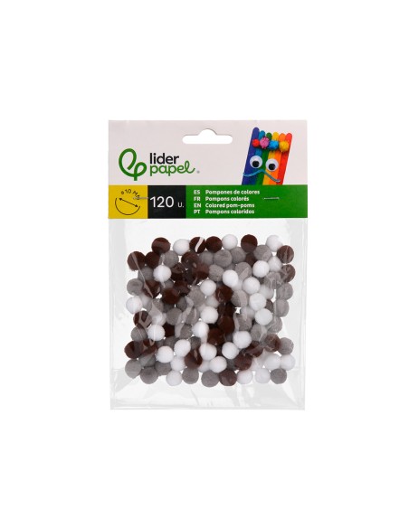 Pompones de colores liderpapel 1 cm tonalidades neutras bolsa con 120 unidades