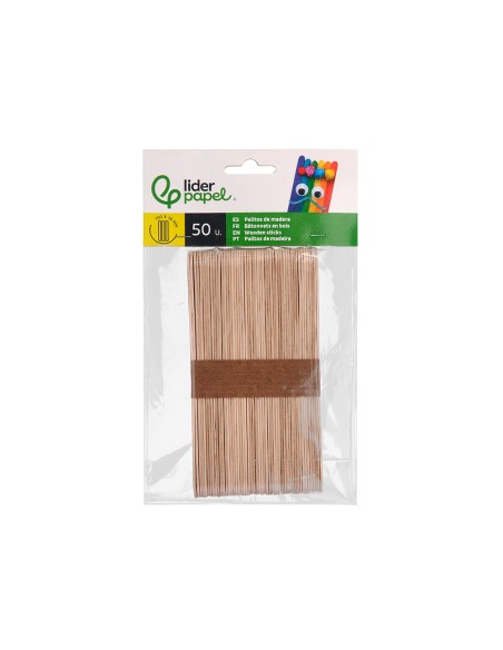 Palitos de madera liderpapel color natural 15 x 1,8 cm bolsa con 50 unidades