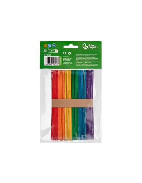 Palitos de madera liderpapel colores surtidos 15x1,8 cm bolsa con 50 unidades