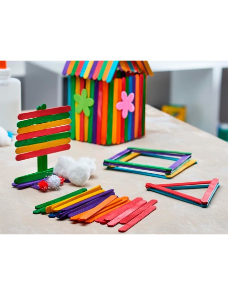 Palitos de madera liderpapel colores surtidos 15x1,8 cm bolsa con 50 unidades