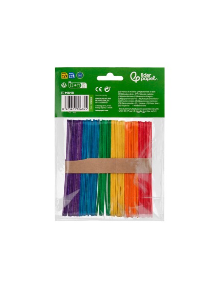 Palitos de madera liderpapel colores surtidos 11,4x1 cm bolsa con 50 unidades