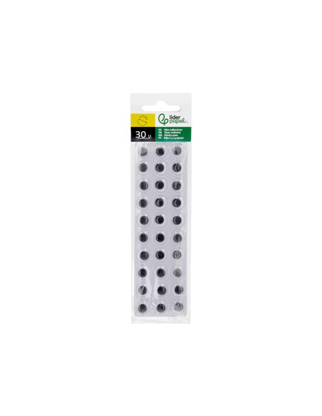 Ojo adhesivo liderpapel 12 mm blanco con pupila negra pack de 30 unidades