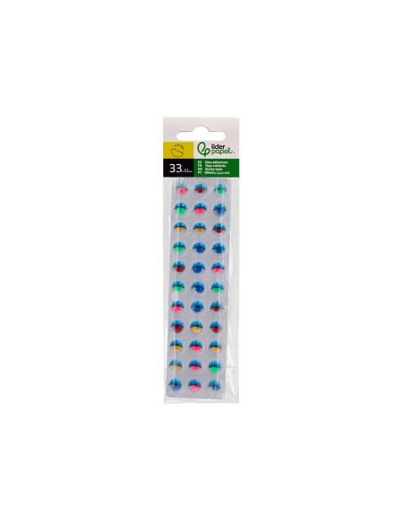 Ojo adhesivo liderpapel 10 mm con pupila de color y pestaña de color pack de 33 unidades