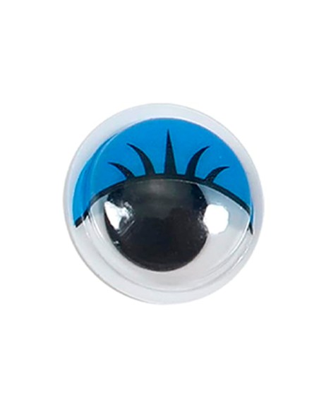 Ojo adhesivo liderpapel 10 mm con pupila negra y pestaña de color azul pack de 66 unidades