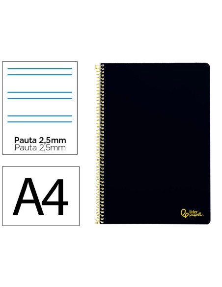Cuaderno espiral liderpapel a4 smart tapa blanda 80h 75gr pauta 2,5mm con margen color negro
