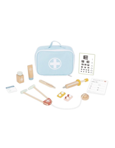 Juego infantil imaginovo madera maletin de medico +3 años 11 piezas 24,5x18x10cm