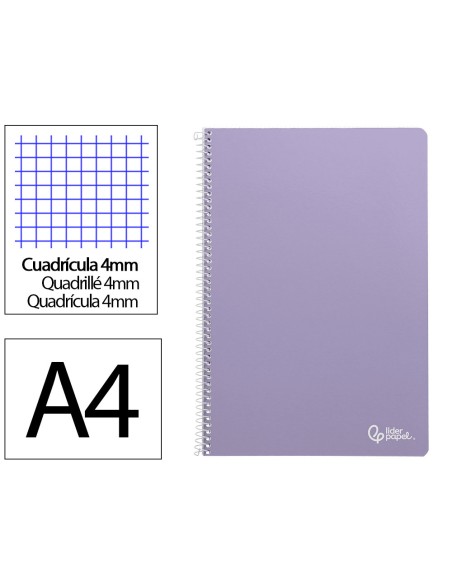 Cuaderno espiral liderpapel a4 smart tapa blanda 80h 75gr cuadro 4mm con margen color violeta