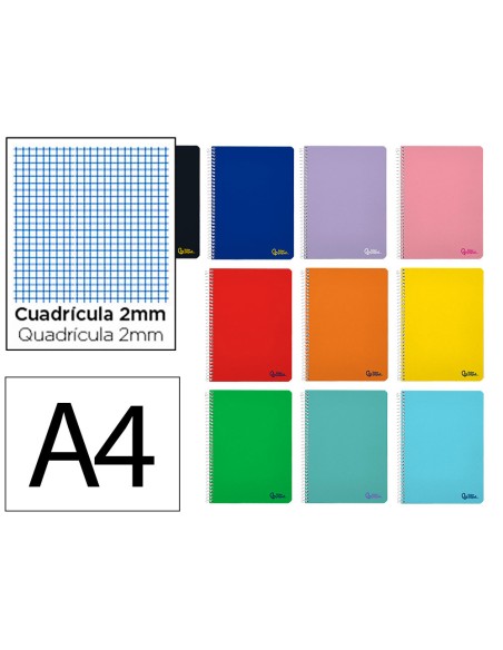 Cuaderno espiral liderpapel a4 smart tapa blanda 80h 75gr milimetrado 2mm colores surtidos
