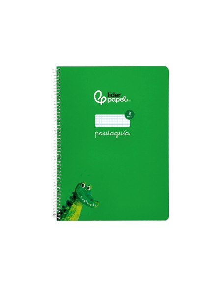Cuaderno espiral liderpapel a4 pautaguia tapa blanda 80h 75gr cuadro pautado 3mm color verde