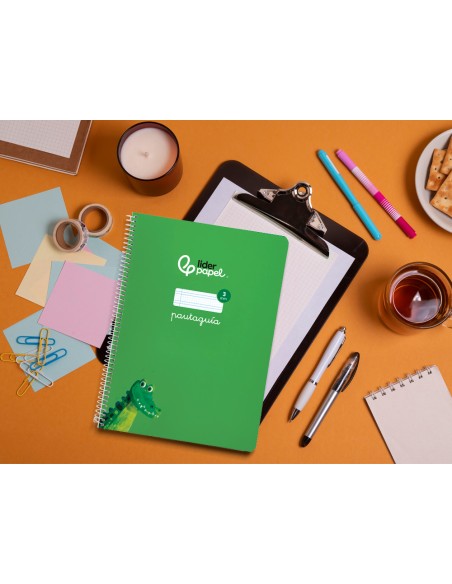 Cuaderno espiral liderpapel a4 pautaguia tapa blanda 80h 75gr cuadro pautado 3mm color verde