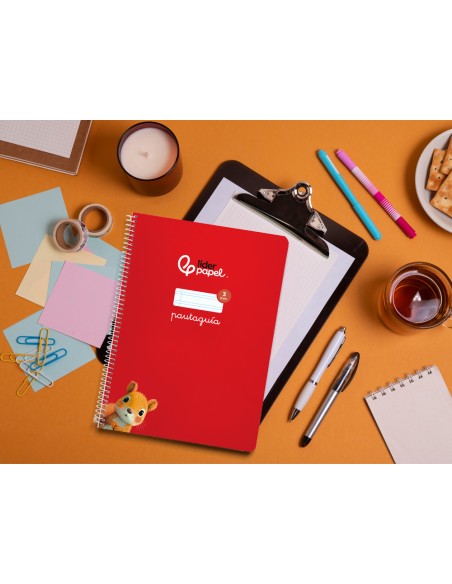 Cuaderno espiral liderpapel a4 pautaguia tapa blanda 80h 75gr cuadro pautado 3mm color rojo