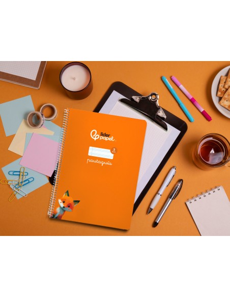 Cuaderno espiral liderpapel a4 pautaguia tapa blanda 80h 75gr cuadro pautado 3mm color naranja