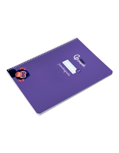 Cuaderno espiral liderpapel a4 pautaguia tapa blanda 80h 75gr cuadro pautado 3mm color lila