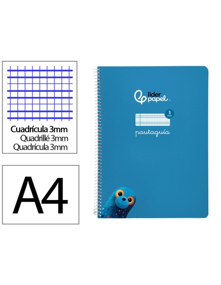 Cuaderno espiral liderpapel a4 pautaguia tapa blanda 80h 75gr cuadro pautado 3mm color azul