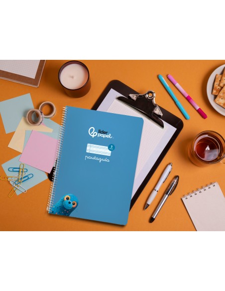 Cuaderno espiral liderpapel a4 pautaguia tapa blanda 80h 75gr cuadro pautado 3mm color azul