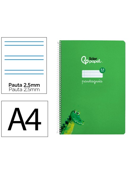 Cuaderno espiral liderpapel a4 pautaguia tapa blanda 80h 75gr cuadro pautado 2,5mm color verde