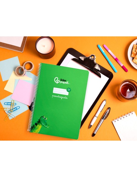 Cuaderno espiral liderpapel a4 pautaguia tapa blanda 80h 75gr cuadro pautado 2,5mm color verde