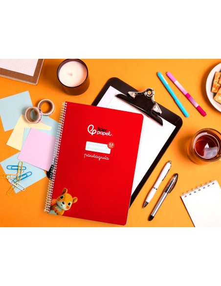 Cuaderno espiral liderpapel a4 pautaguia tapa blanda 80h 75gr cuadro pautado 2,5mm color rojo