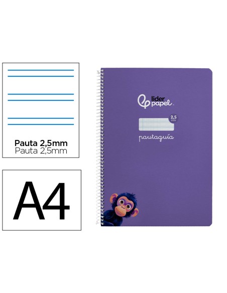 Cuaderno espiral liderpapel a4 pautaguia tapa blanda 80h 75gr cuadro pautado 2,5mm color lila
