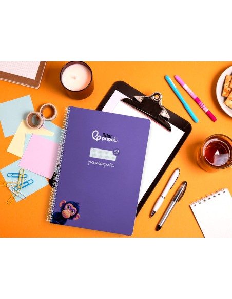 Cuaderno espiral liderpapel a4 pautaguia tapa blanda 80h 75gr cuadro pautado 2,5mm color lila