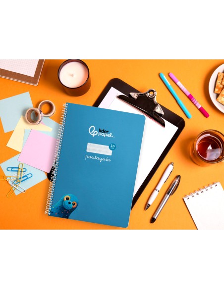 Cuaderno espiral liderpapel a4 pautaguia tapa blanda 80h 75gr cuadro pautado 2,5mm color azul
