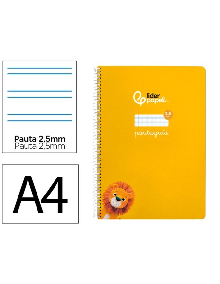 Cuaderno espiral liderpapel a4 pautaguia tapa blanda 80h 75gr cuadro pautado 2,5mm color amarillo