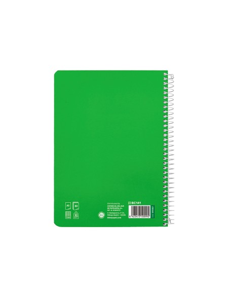 Cuaderno espiral liderpapel a5 pautaguia tapa dura 80h 90 gr cuadro pautado 5mm color verde
