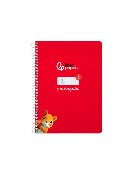 Cuaderno espiral liderpapel a5 pautaguia tapa dura 80h 90 gr cuadro pautado 5mm color rojo