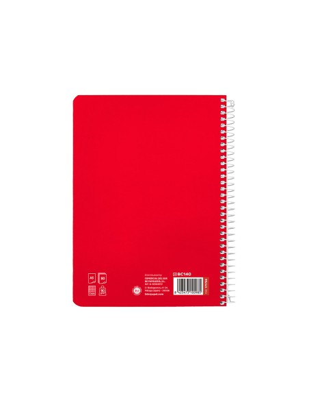 Cuaderno espiral liderpapel a5 pautaguia tapa dura 80h 90 gr cuadro pautado 5mm color rojo