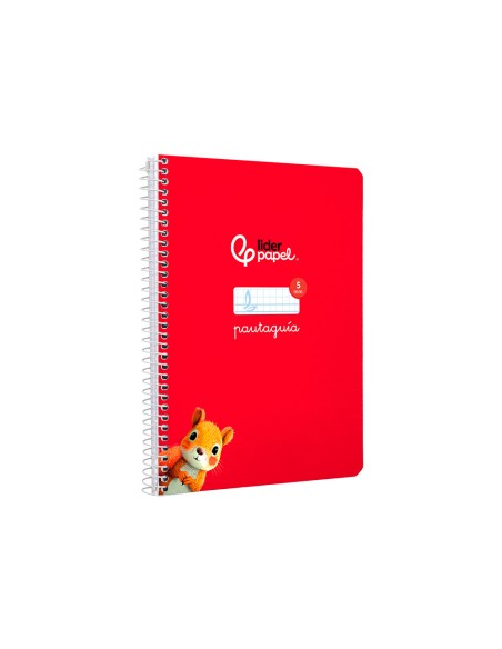 Cuaderno espiral liderpapel a5 pautaguia tapa dura 80h 90 gr cuadro pautado 5mm color rojo