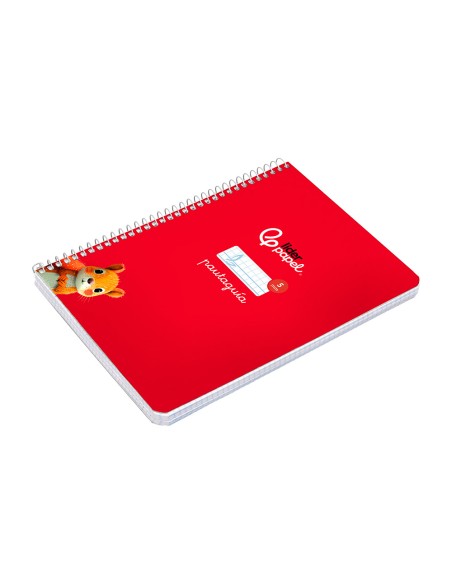 Cuaderno espiral liderpapel a5 pautaguia tapa dura 80h 90 gr cuadro pautado 5mm color rojo
