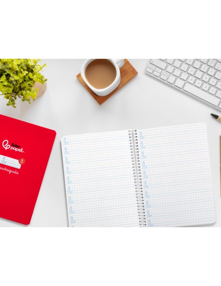 Cuaderno espiral liderpapel a5 pautaguia tapa dura 80h 90 gr cuadro pautado 5mm color rojo