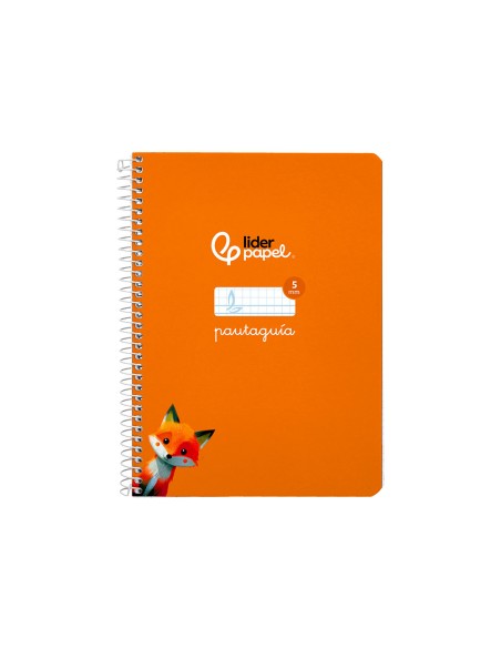 Cuaderno espiral liderpapel a5 pautaguia tapa dura 80h 90 gr cuadro pautado 5mm color naranja