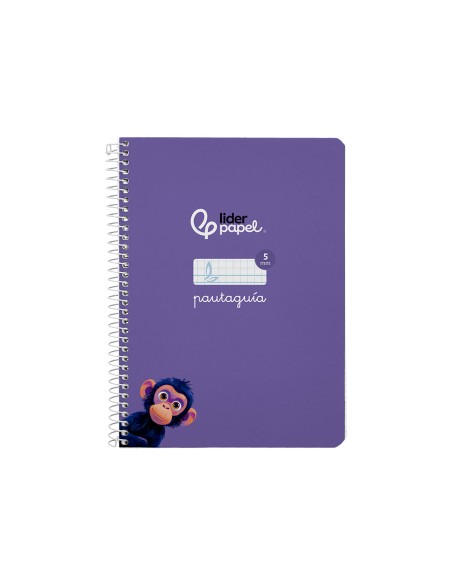 Cuaderno espiral liderpapel a5 pautaguia tapa dura 80h 90gr cuadro pautado 5mm color lila