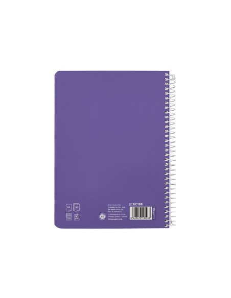 Cuaderno espiral liderpapel a5 pautaguia tapa dura 80h 90gr cuadro pautado 5mm color lila