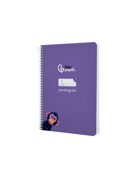 Cuaderno espiral liderpapel a5 pautaguia tapa dura 80h 90gr cuadro pautado 5mm color lila