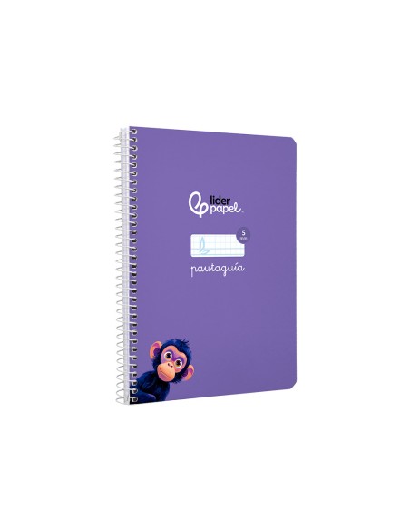 Cuaderno espiral liderpapel a5 pautaguia tapa dura 80h 90gr cuadro pautado 5mm color lila