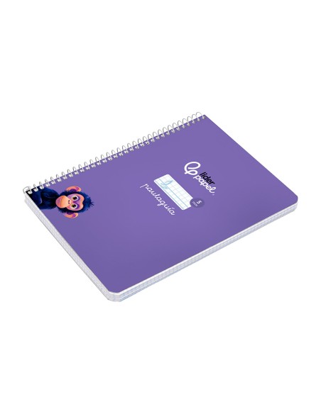 Cuaderno espiral liderpapel a5 pautaguia tapa dura 80h 90gr cuadro pautado 5mm color lila