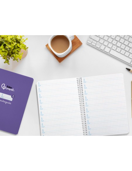 Cuaderno espiral liderpapel a5 pautaguia tapa dura 80h 90gr cuadro pautado 5mm color lila