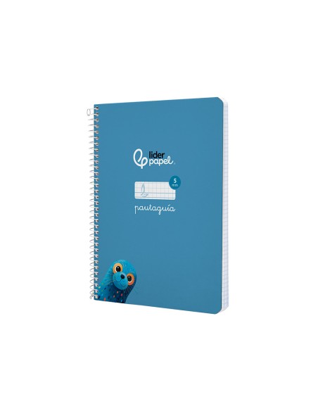 Cuaderno espiral liderpapel a5 pautaguia tapa dura 80h 90 gr cuadro pautado 5mm color azul