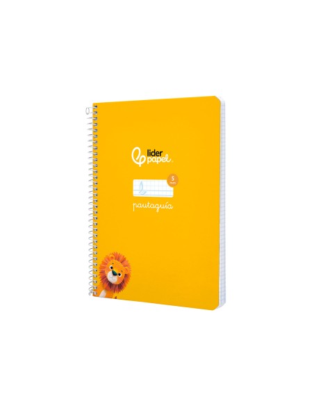 Cuaderno espiral liderpapel a5 pautaguia tapa dura 80h 90 gr cuadro pautado 5mm color amarillo