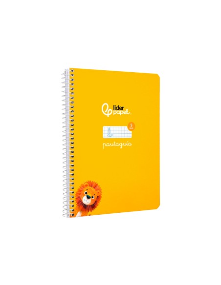 Cuaderno espiral liderpapel a5 pautaguia tapa dura 80h 90 gr cuadro pautado 5mm color amarillo