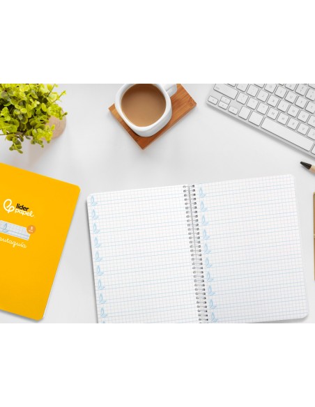 Cuaderno espiral liderpapel a5 pautaguia tapa dura 80h 90 gr cuadro pautado 5mm color amarillo