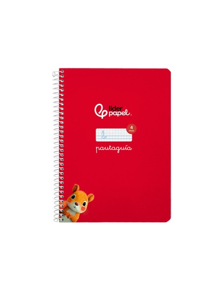 Cuaderno espiral liderpapel a5 pautaguia tapa dura 80h 90gr cuadro pautado 4mm color rojo