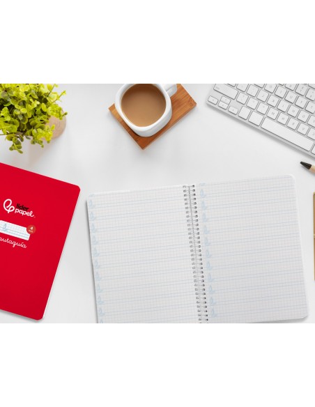 Cuaderno espiral liderpapel a5 pautaguia tapa dura 80h 90gr cuadro pautado 4mm color rojo
