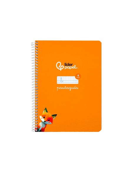 Cuaderno espiral liderpapel a5 pautaguia tapa dura 80h 90gr cuadro pautado 4mm color naranja