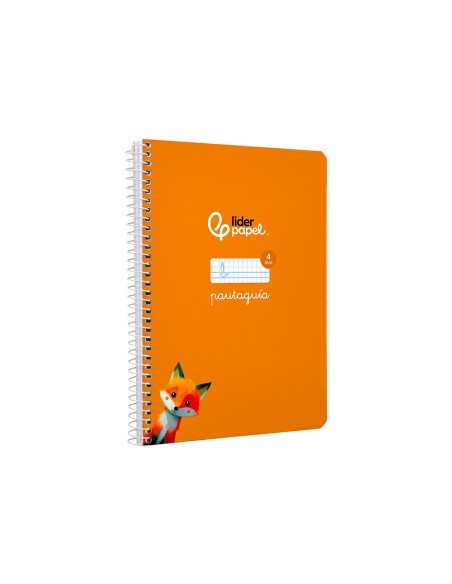 Cuaderno espiral liderpapel a5 pautaguia tapa dura 80h 90gr cuadro pautado 4mm color naranja